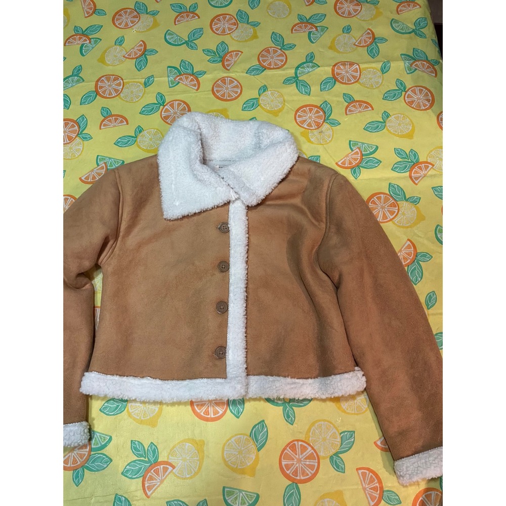 Sincerely Jules Faux Suede Shearling‎ Jacket Kids Size 10 Tan White